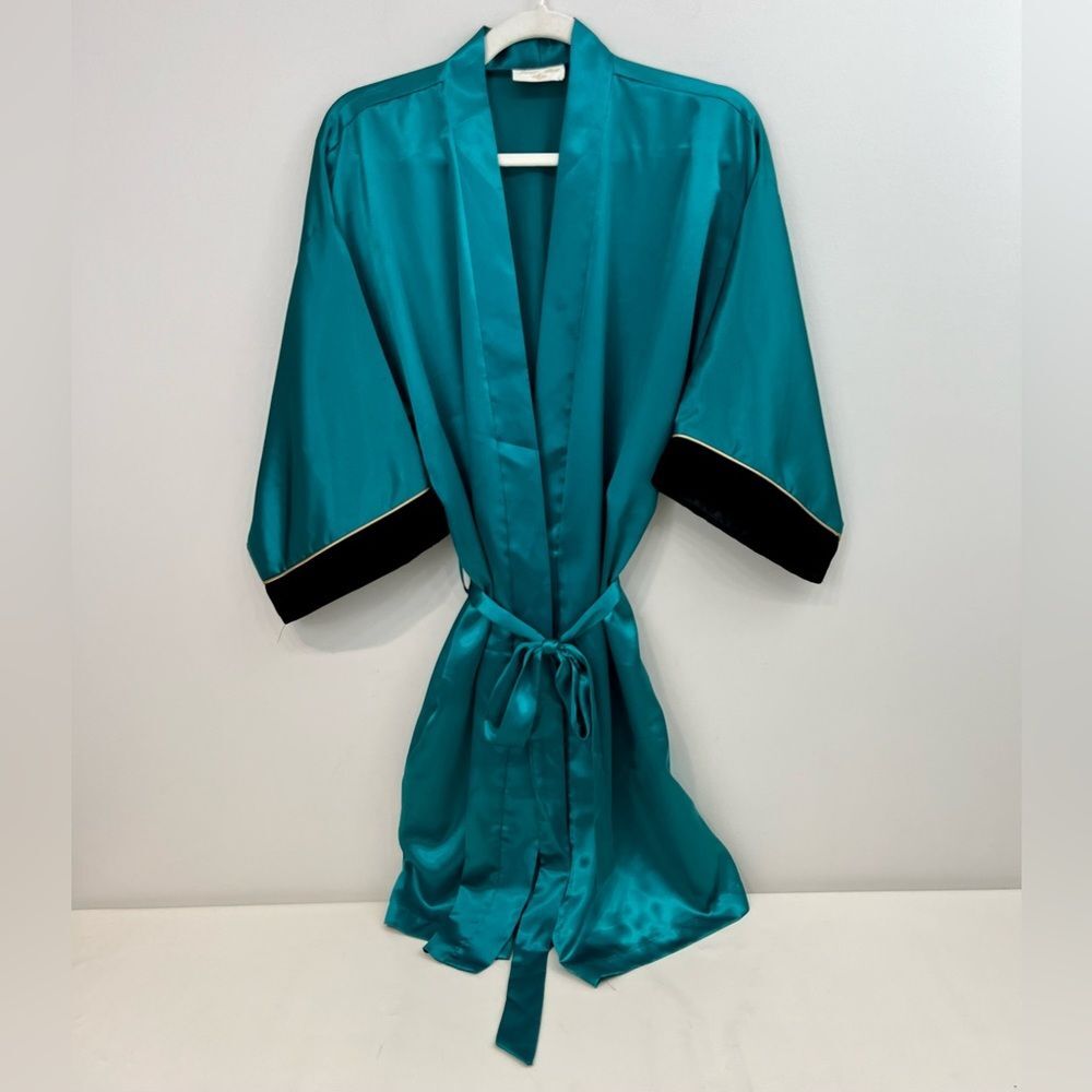 Vintage Inner Most Turquoise Satin Kimono Robe